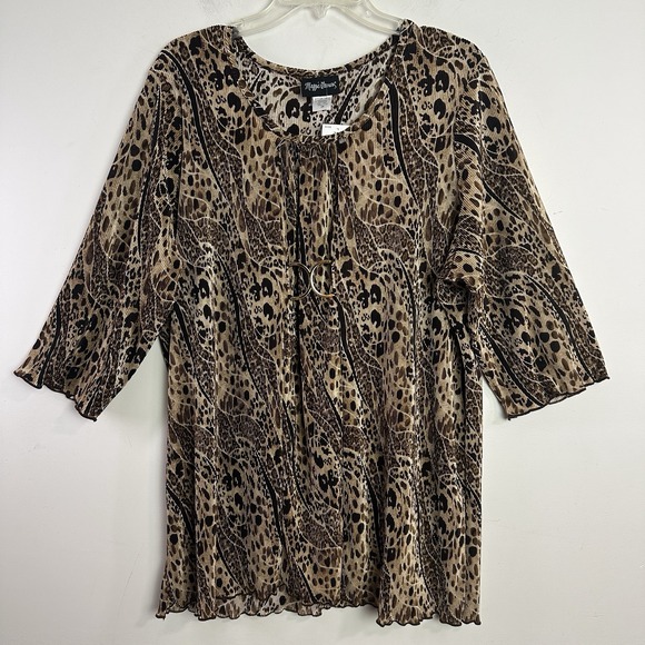 Maggie Barnes Pleated Top Womens Plus Size 2X Animal Print 3/4 Sleeve New - Picture 1 of 9
